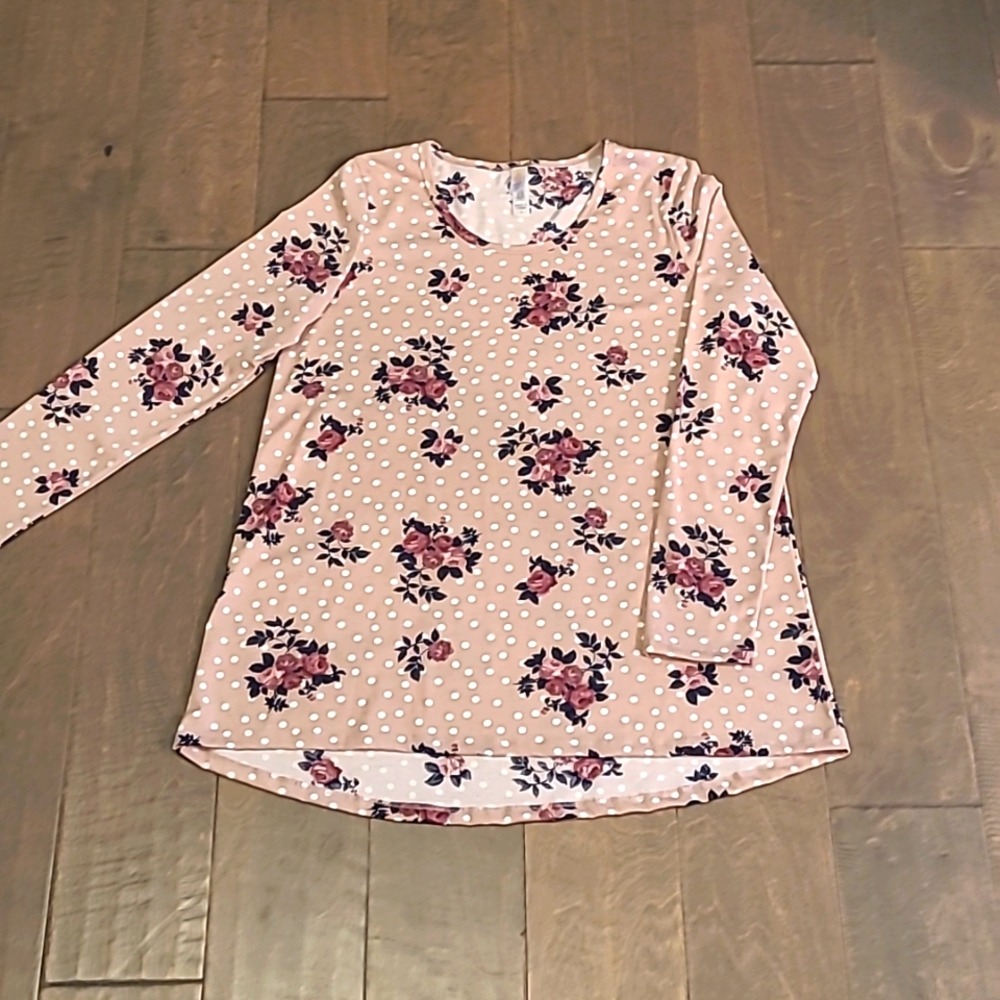 Lularoe Size Small Long Sleeve Shirt, Mauve, Floral, Polka Dot, Scoop Neck